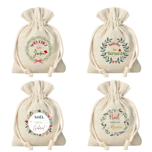Pochon CadeTable-Noël-Personnalisé-Couronne-Houx